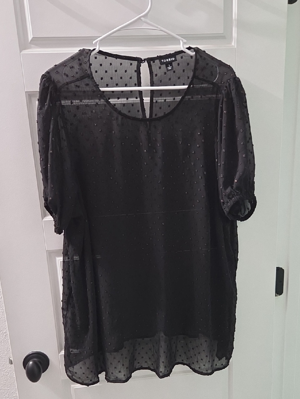 Torrid Black Swiss Dot Sheer Puff Sleeve Blouse